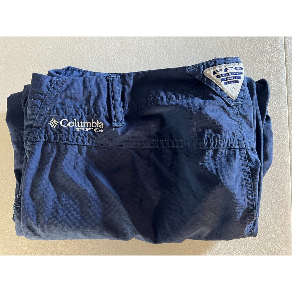 Columbia PFG Womens Size 10 Reg Blue Nylon Fishing Cargo Pants Roll Up Leg 32x32